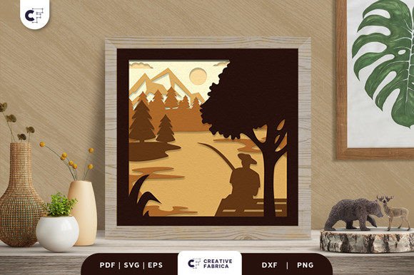 Download Fishing 3D Shadow Box Layered Paper Cut - Premium Resources