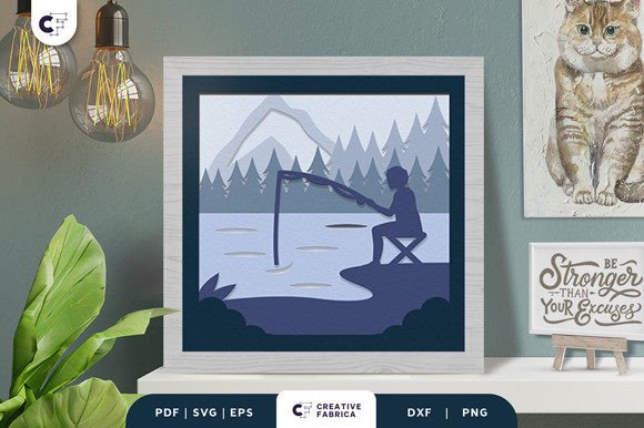 Download Fishing Man 3D Layered Papercut - Premium Resources