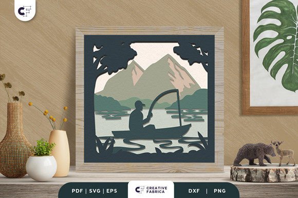 Download Man Fishing 3D Shadow Box Papercut - Premium Bundle