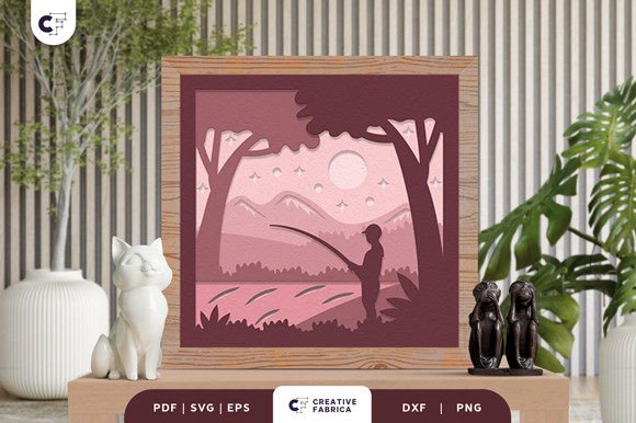 Download A Man Fishing on the Lake 3D Paper Cut - Premium Resources