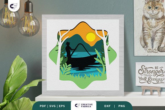 Download Man Fishing in the Lake 3D Paper Cut SVG - Premium Resources