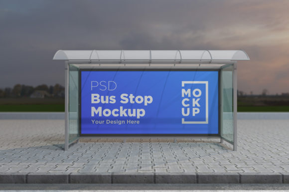 Download Evening View Bus Stop Signage Mockup - Signage mockup Collection